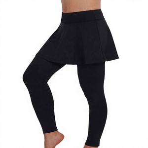 Leggings de yoga noirs taille haute avec jupe superposée, longueur intégrale, sans coutures, en Spandex et Polyester extensible, séchage rapide, anti-bactérien, pour femme - Product Image 1