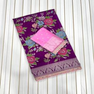 Sari VASTRA COTTAGE Premium de Khadi Georgette Jacquard con Tejido Meenakari, Pallu Rico Teñido a Mano y Blusa en Contraste - Product Image 6