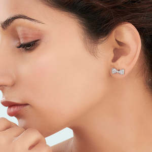 Diamond Bow <b>Rose</b> <b>Gold</b> <b>Stud</b> <b>Earrings</b> for Women - Product Image 2