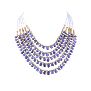 <b>925</b> Sterling <b>Silver</b> 18K Gold Plated Beaded Sapphire <b>Necklace</b> | Luxury Blue Sapphire Gemstone Women's <b>Necklace</b> - Product Image 5