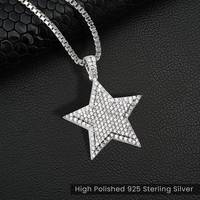 Pendentif Étoile en Argent Sterling 925 avec Zircon Cubique AAA Scintillant, Bijou Céleste Hip Hop Bling Plaqué Or 18K, Breloque Étoile Chrétienne