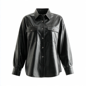 เสื้อเชิ๊ตผู้หญิงหนังสีดำแนววินเทจ, เสื้อเชิ๊ตหนังแฟชั่นผู้หญิงเสื้อเชิ๊ตหนัง - Product Image 3