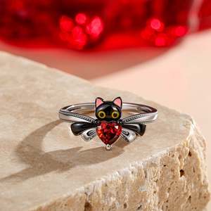 Jeulia Petland Two Tone Cute Black <b>Cat</b> Heart Bow Fashion <b>Ring</b> - Product Image 4