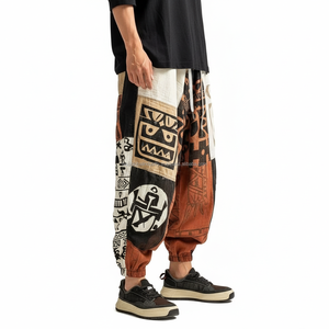 Pantalon Harem Hip Hop Baggy Oversize Taille Mi-Haute en Toile Patchwork Tendance Streetwear 100% Coton Respirant Séchage Rapide - Product Image 3