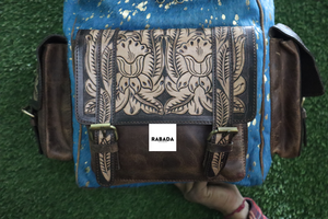 Sac à dos en cuir de vachette véritable fabriqué à la main Sac à dos élégant en cuir sculpté Sac à dos en cuir de style occidental - Product Image 3