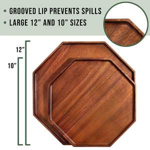 Meilleures ventes de plateaux de service en bois écologiques - Ensemble de 2 plateaux de service en bois de luxe Décoration d'intérieur Plateaux de service Fruits - Product Image 2