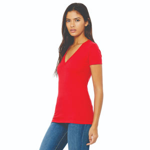 2025 gros logo personnalisé T-shirt femmes col en v T-shirts femmes à la mode femmes à manches courtes T-shirt - Product Image 2