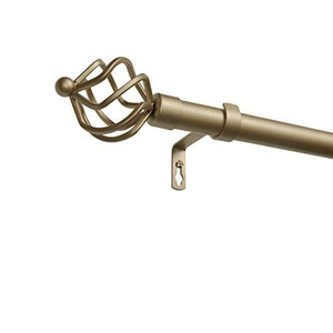 Luxury <b>Gold</b> <b>Curtain</b> Rod with Decorative Cage Finials Adjustable Metal Window Drapery <b>Pole</b> Set with Wall Brackets - Product Image 2