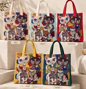 DAFNI <b>BIG</b> PAZAR Vintage Eye Pattern Solid Canvas Shoulder Tote <b>Bag</b> Zipper Closure Embroidery Cotton Lining All Seasons <b>Bag</b> - Product Image 1