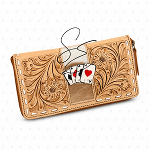 Cartera de Cuero con Diseño de Baraja de Cartas, Estilo Vaquero Occidental para Mujer, Marca New Aces 2026, para Uso Diario, Porta Tarjetas y Efectivo - Product Image 1