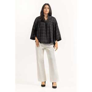Chemisier noir tissé 231-217-001 pour femme, à pois, volanté, en satin, soie, mousseline, viscose, long, décontracté, pour le bureau, taille XL, automne - Product Image 4