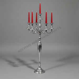 Vente en gros de grands candélabres de table de mariage nickelés, porte-bougies en métal décoratif fait à la main, centre de table de créateur de haute qualité - Product Image 3