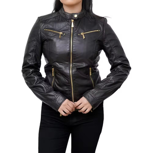 Chaqueta de cuero genuino de corte clásico para mujer Urban Edge Fashion Forward prendas de vestir exteriores con material de relleno de algodón - Product Image 3