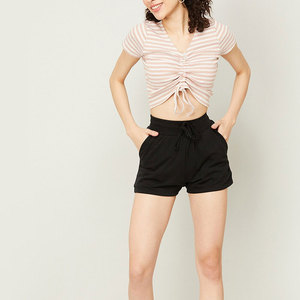 Short de course taille haute pour femme, jupe en polyester/coton respirant, couleur unie - Product Image 4