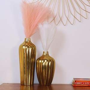 Premium Golden Aurora's Embrace Florero de metal decorativo Diseño moderno Plantas de flores de hierro para el hogar Oficina Sala de estar Dormitorio Decoración - Product Image 2