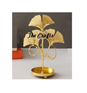 Support à bijoux en métal doré de conception nouvelle avec des anneaux en forme de feuille, support pour bracelets et boucles d'oreilles, support à bijoux en Inde - Product Image 6