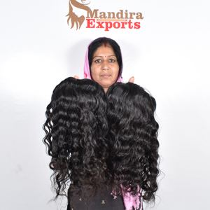Extensiones de cabello humano de templo ondulado virgen de color negro con cutícula alineada sin procesar - Product Image 3