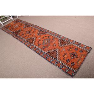 Vintage <b>Runner</b> <b>Rug</b> 2.6x9.8 ft, Orange Blue Animal Print <b>Rug</b> Wool - Product Image 4