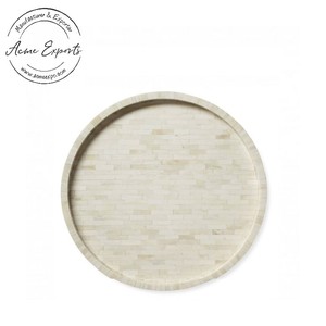 Bandeja para servir con incrustaciones de hueso blanco hecha a mano de lujo moderno para té, café, desayuno, hoteles, restaurantes, fiestas - Product Image 1