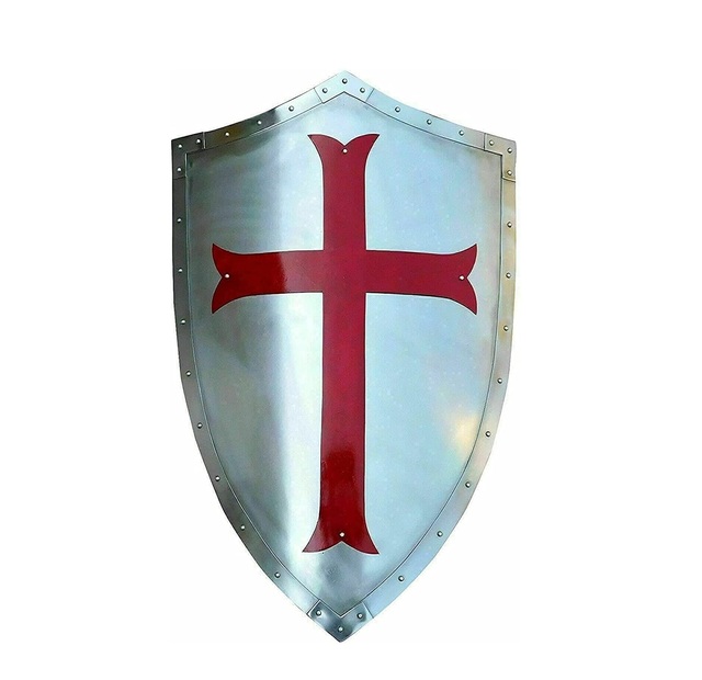 Real Medieval Shield Fully Functional Red Cross Warrior Templar Best Product Silver
