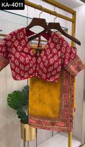 Saree en soie d'organza lourd de port de festival de mariage indien avec Sequnce avec le travail de fil et le chemisier de travail de Sequnce de soie de Mono Benglori - Product Image 2