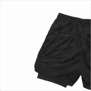 Pantalones cortos de compresión de doble capa informales FIT completamente negros con patrón sólido Cierre de cintura elástica antiarrugas y transpirables - Product Image 5