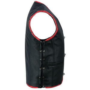 Chaleco de Motociclista con Cordones Laterales, Cuero Genuino y Gamuza, Chaleco de Moto sin Cuello Transpirable para Verano - Product Image 3