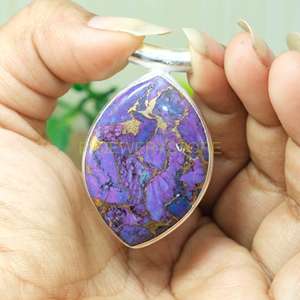 Collar con Colgante de Piedra Turquesa Cobre Púrpura Grande de Primera Calidad Natural, Colgante de Plata de Ley 925, Joyería de Regalo para Esposa - Product Image 3