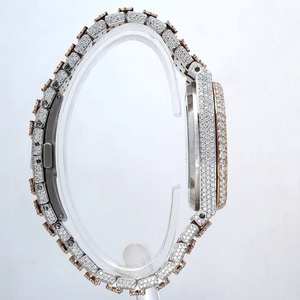 Reloj de Lujo Personalizado de Hip Hop con Correa de Cuero y Acero Inoxidable, Zafiro, Diamantes Incrustados, Esfera de Oro Rosa con Moissanita de Alta Configuración - Product Image 2