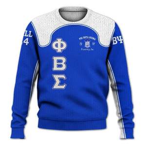 Phi Beta Sigma Fraternité 1914 Acrylique Pull En Tricot Lettres Grecques Bleu Blanc Chenille Sigma Beta Pull Vêtements - Product Image 3