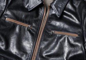 Veste en cuir Batik Vegetable Tanned Bleu foncé Veste en peau de cheval dure Revers Taille haute Outillage Vestes en cuir - Product Image 4