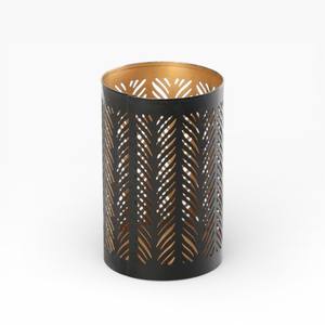 Porte-bougie votif moderne en métal noir avec motif floral découpé et éclat doré chaud pour la décoration de table - Product Image 3