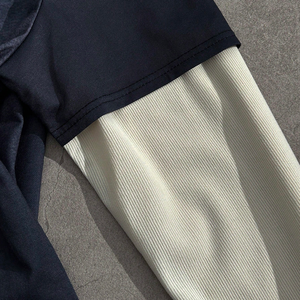 Alta calidad 100% algodón francés Terry liso en blanco Patchwork desgastado Vintage desteñido lavado manga completa camiseta para hombres - Product Image 3