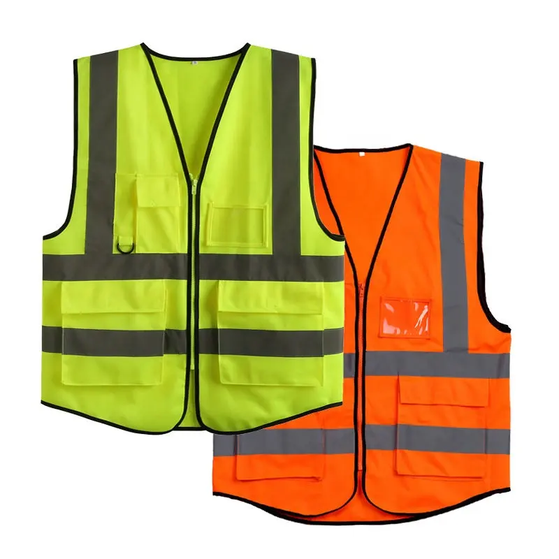100% Poliéster Multi Pocket Zip Security High Reflective Safety Clothing Mens Safety Vest E Jaquetas