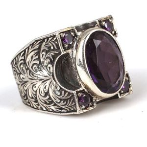 925 Sterling <b>Silver</b> Men's <b>Ring</b> with Oval <b>Amethyst</b> Stone Handcrafted Bezel Setting Stylish Hip-Hop Fashion Gift - Product Image 2