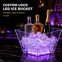 Seau à glace LED personnalisé de 9 L, transparent, en forme de losange, en PS, pour boîte de nuit, bar, KTV, refroidisseur à champagne et à vin avec logo