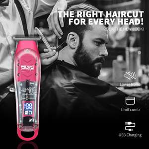 Tondeuse professionnelle sans fil rechargeable pour hommes, lame en acier inoxydable à écartement zéro, fonctions réglables, interface électrique française - Product Image 2