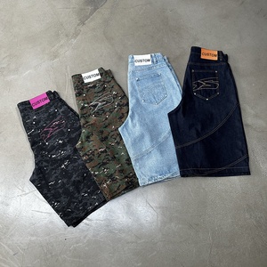 Shorts <span class=keywords><strong>en</strong></span> <span class=keywords><strong>jean</strong></span> vintage personnalisés de qualité OEM pour hommes, streetwear, denim délavé, shorts <span class=keywords><strong>en</strong></span> <span class=keywords><strong>jean</strong></span> camouflage <span class=keywords><strong>en</strong></span> coton avec impression intégrale pour hommes - Product Image 1