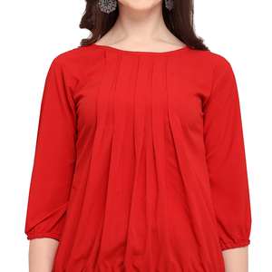 Top Rojo Plisado de Crepé de Moda Shoryam para Mujer |   Ropa Occidental Sólida y Elegante |   Ropa Formal de Oficina para Uso Diario |   Elegante y Rápido de Usar - Product Image 3