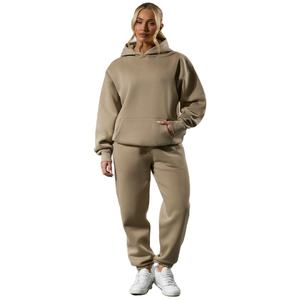 Ensemble de survêtement d'hiver personnalisé haut de gamme pour femme : sweat à capuche en polaire et pantalon de jogging avec poches, deux pièces, décontracté, pour la gym et le sport, 100% coton - Product Image 1