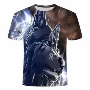 Camiseta de lobo para hombre, camiseta informal de manga corta con estampado 3D de verano a la moda de gran tamaño - Product Image 2
