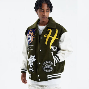 Venta caliente Letterman chaqueta personalizada de talla grande chaquetas de hombre mangas de cuero de oveja chenille bordado invierno hombres chaqueta universitaria - Product Image 1
