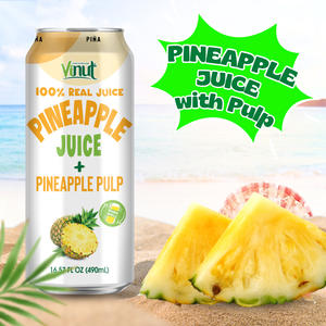 Boisson à la pulpe de jus d'ananas du Vietnam 490ml boîte sans sucre-OEM ODM fabrication de boissons de marque privée échantillon gratuit HALAL ISO - Product Image 2