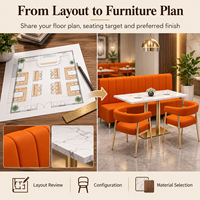 Ensemble de meubles de restaurant moderne sur mesure en cuir PU orange, table à manger en marbre, chaise, canapé, banquette pour café, restaurant