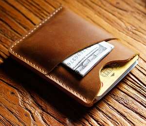 Tarjetero de cuero genuino hecho a mano con bordes bruñidos, billetera delgada, organizador duradero para profesionales, 2017 - Product Image 5
