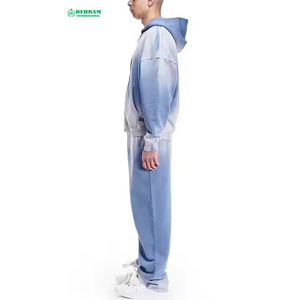 BEHRAM INTERNATIONAL Men's Gradient Color Hooded Tracksuit <b>Full</b> <b>Zip</b> <b>Sweatshirt</b> and Pants Set Casual Loose Fit Autumn Wear - Product Image 6