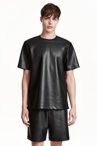 T-shirts en cuir - T-shirt à manches courtes en cuir pour homme, matière extérieure en cuir véritable, t-shirts en cuir pour garçons - Product Image 4