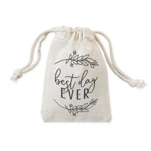 Best Day Ever Eco-Friendly Cotton Canvas <b>Wedding</b> Favor <b>Bags</b> 6-Pack Screen Printed with Custom Logo for Craft <b>Gift</b> Packaging - Product Image 1