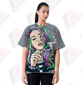 T-shirt élégant pour femmes lavé à l'acide confortable et écologique été à la mode Girly Denim Batik velours côtelé avec décoration d'appliques - Product Image 3