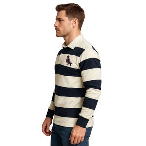 300 di cotone 100% GSM doppio Jersey Rugby Polo a righe Design Navy avorio comodo peso massimo manica lunga abbigliamento Rugby - Product Image 3